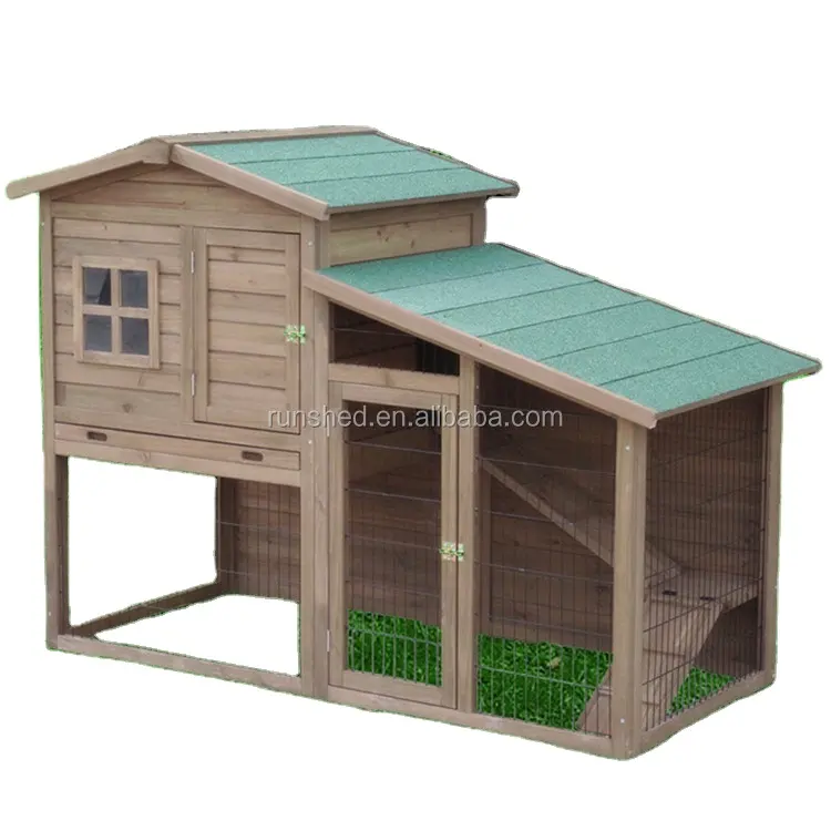Jaula de conejo de madera de abeto para exteriores, jaula de conejo de mascota personalizada de 2 pisos, tamaño grande con casa de conejo para correr