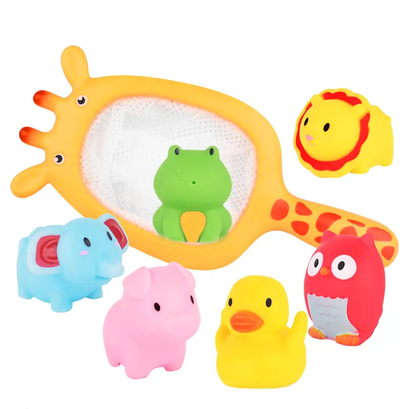 Água De Banho Animal Brinquedos Terno Tubarão Girafa Pato De Borracha Macia Brinquedo Do Bebê