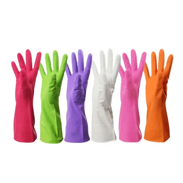 Wholesale Customized Logo Orange Pure Latex Kitchen Dishwashing Cleaning Household Rubber Gloves