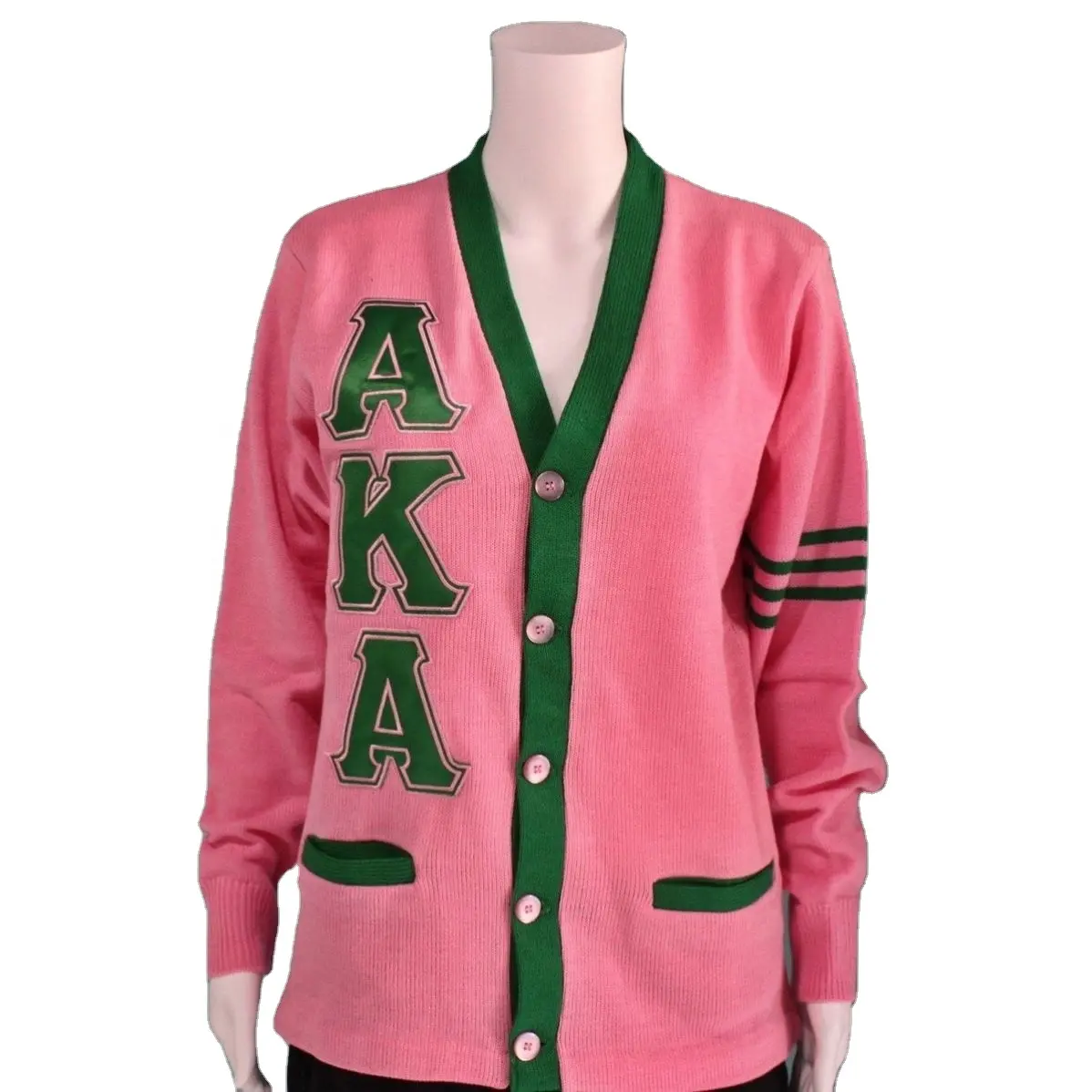 Camisola de algodão acrílico personalizada, malha de algodão alpha kappp aka sorority llightweigh cardigã grego para mulheres