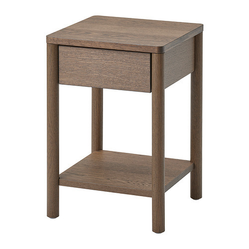 Dark Walnut Round Leg Single Drawer Nightstand with Bottom Shelf