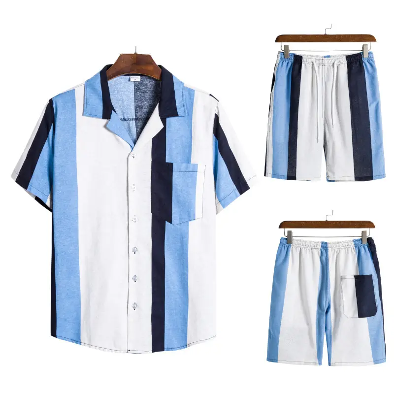 Camisa hawaiana de secado rápido para hombre, conjunto de camisetas y pantalones cortos de algodón, holgados, a la moda, de fabricación china, venta al por mayor