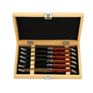 Laguiole Style Classic Design Steak Knife Set 6pcs <strong>Red</strong> Pakka Wood <strong>Handle</strong> <strong>Flatware</strong> With Sharp Blade for School Home Table Cutlery - Product Image 1