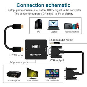 Mini entrada HDTV A Adaptador de salida VGA Resolución 1080p Convertidor HDTV2VGA con cable de alimentación USB