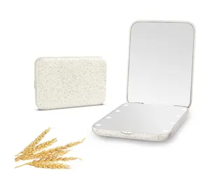 Hot Sale Compact Travel Makeup Mirror Wheat Straw Pocket Mirror