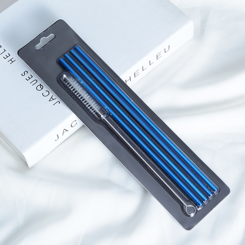 ensemble de paille droite bleue