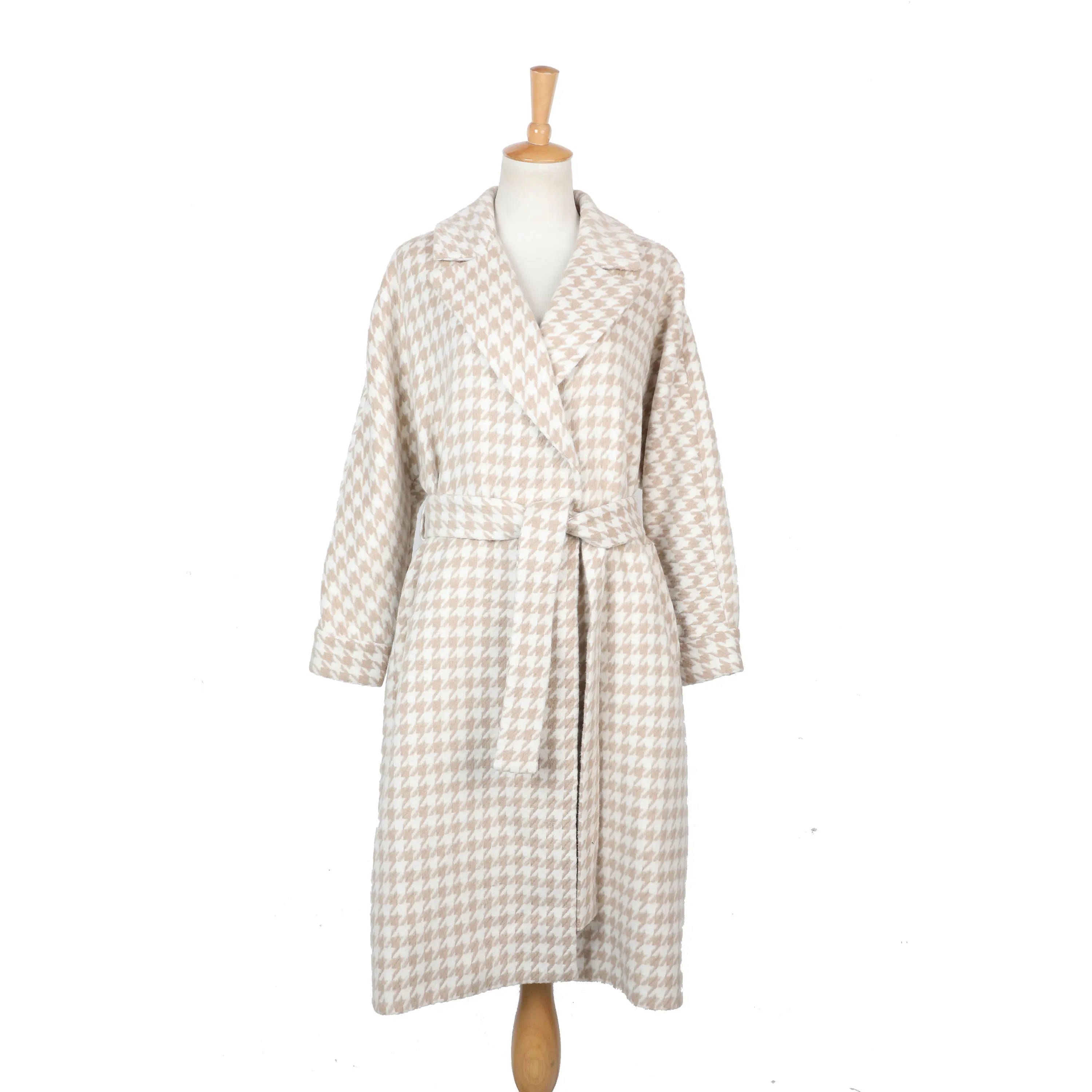 Gabardina holgada de lana con bolsillo a cuadros, vestido de invierno con estampado a la última moda, 2023