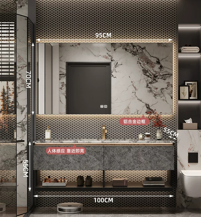 100cm Marble Countertop& Ceramic Sink+smart mirror