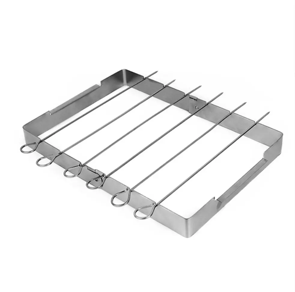 BBQ Skewers Set Stainless Steel Barbecue Rack with 6 Grill Kebab Skewers Foldable Grill BBQ Racks Set for Outdoor Camping BBQ