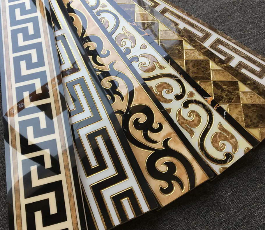 Factory 200x800 decorative golden border luster wall tiles porcelain ceramic skirting tile marble flooring border designs for ha
