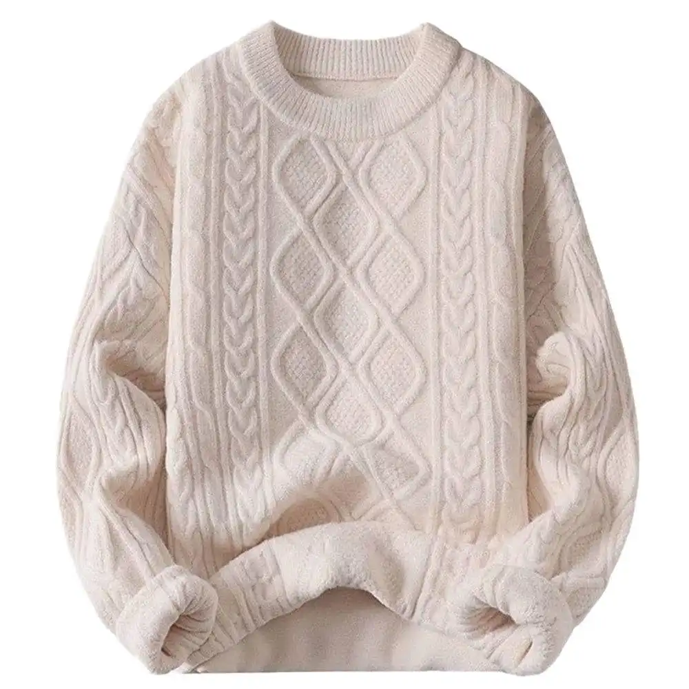 Pull torsadé en tricot uni avec impression personnalisée pour femmes pull vintage unisexe tissé col rond hauts tricotés pull