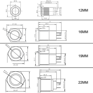 PC Host Start interruttore a pulsante SW riavvio del Computer in metallo pulsante 12MM 16MM 19MM 22MM con 60CM scheda madre cavo PC - Product Image 4