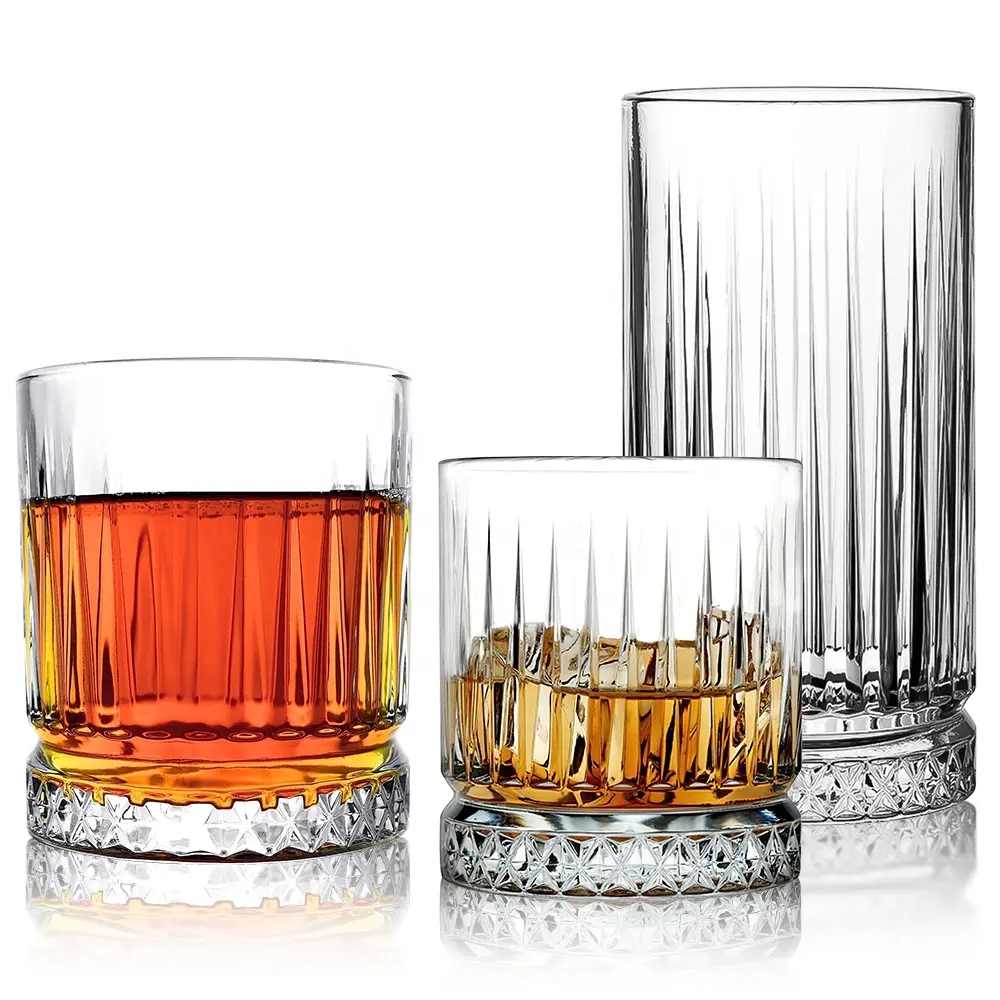 7-15oz Rock Tumbler Cups Vertical Stripes Encraved Bottom Old-fashioned Crystal Whisky Glasses