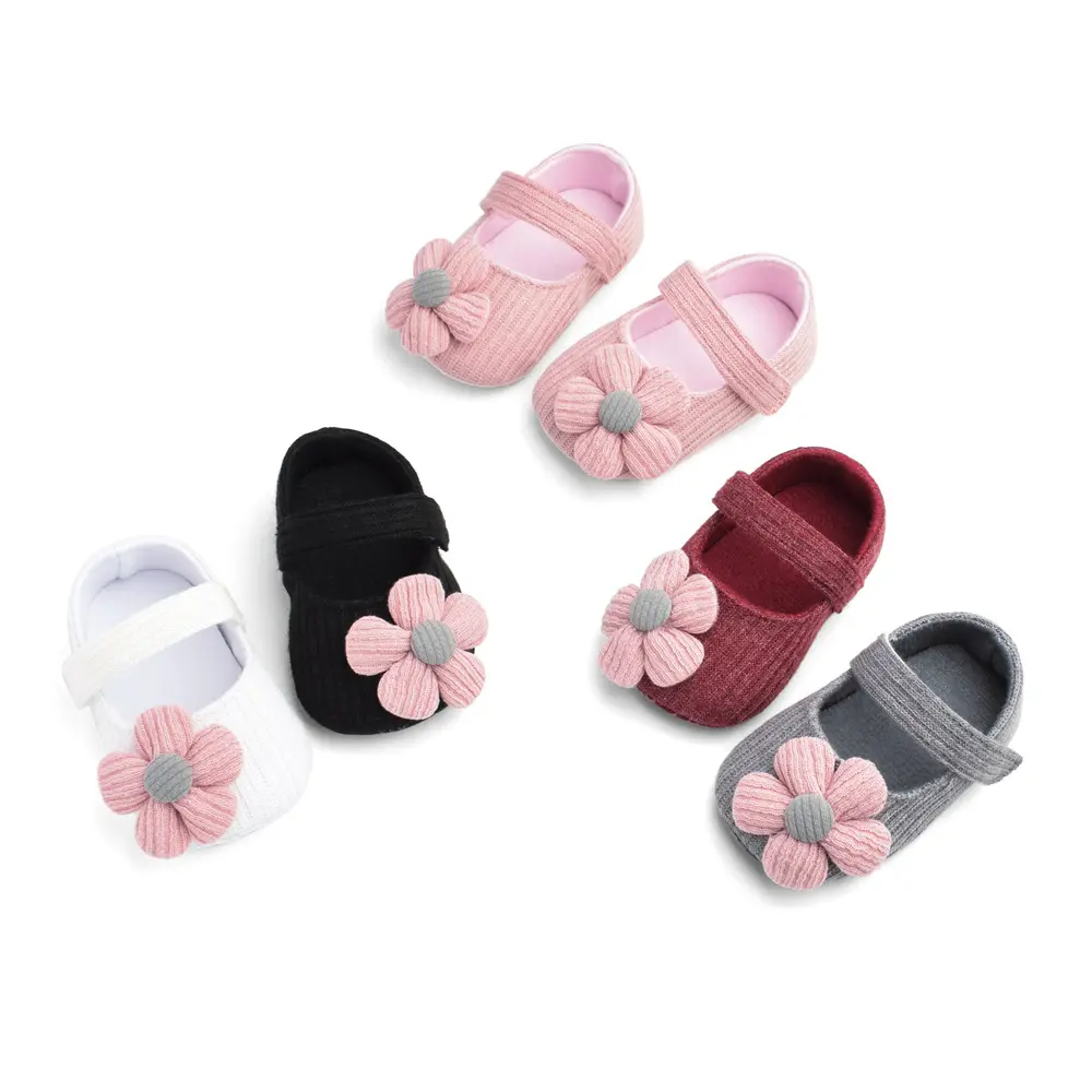 Baby Eerste Wandelaars Wollen Gebreide Katoenen Bloem Strik Prinses Zachte Bodem Baby Casual 0-3 M Oude Pasgeboren Indoor Schoenen