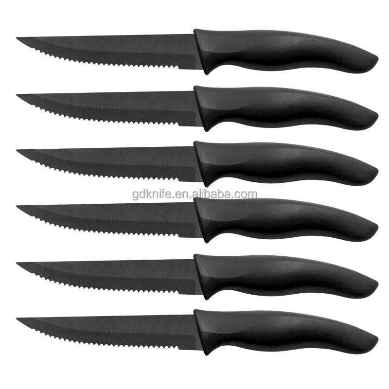 Kitchen Cutlery Dinner Knife black titanium blade stainless steel Blade Steak Knife set with PP handle