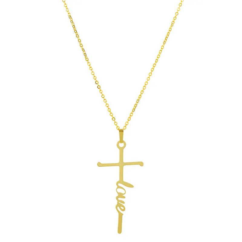 Collar de acero inoxidable chapado en oro de 18K para mujer, letras familiares de love hope, dijes de letras iniciales sin fadin, a prueba de agua, 2023