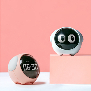 Reloj despertador de mesa lindo con expresión, mesita de noche con píxeles, luz de despertador multifunción para niños, regalo para niños, promoción - Product Image 5