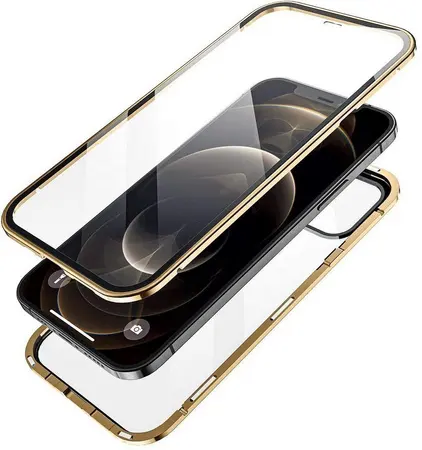 Altın manyetik kasa alüminyum cam iPhone için kılıf 13 13 Pro max