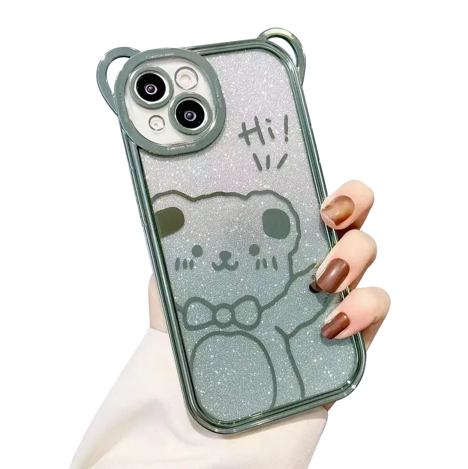 Geili เคสซิลิโคนใสติดเลนส์กากเพชรเคสโทรศัพท์ลายหมีน่ารักสำหรับ Iphone14 11 12 PRO MAX