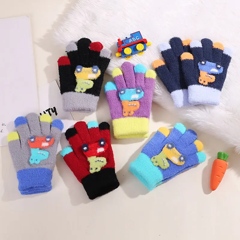 Gants chauds et épais en Nylon de dessin animé pour enfants, longs et épais, mitaines chaudes, gants tricotés