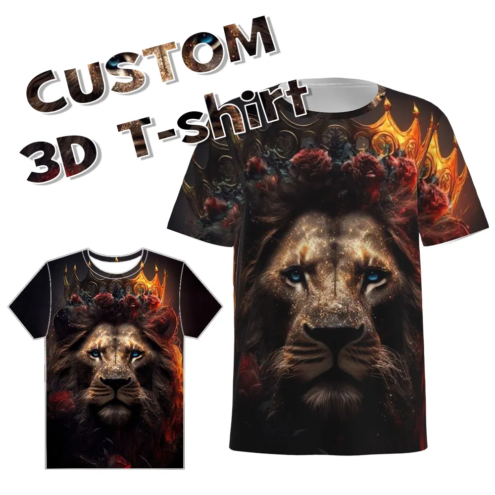 Groothandel Ontwerp Oversized Geanimeerd Patroon Katoen Polyester T-Shirt Mannen Custom 3d Grafische Leeuw Koning Anime Gedrukt T-Shirt