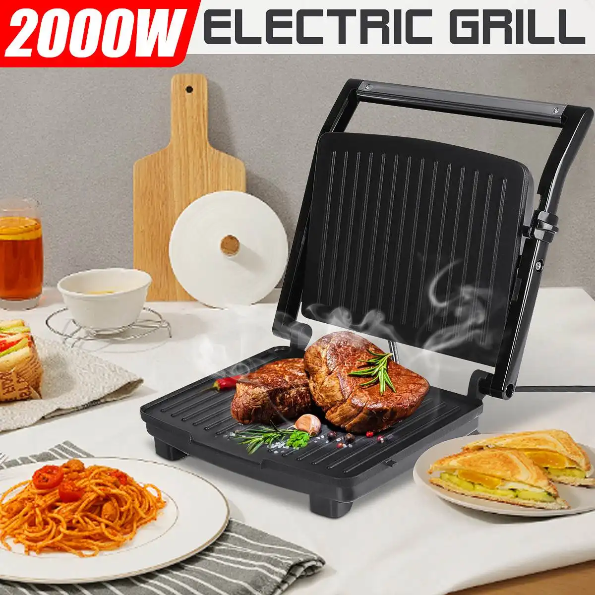 Parrilla eléctrica para barbacoa, horno, electrodomésticos de cocina, placa calefactora eléctrica ajustable sin humo, sartén para carne, parrilla eléctrica de 2000W