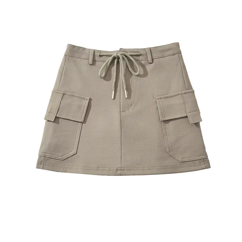2023 Summer Hot Girl Cargo Culottes Short Dress Women's Retro High Waist Drawstring Bag Buttock A-Line Half Skirt