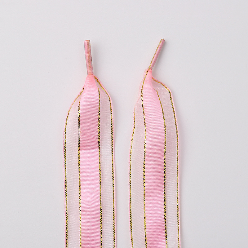 Pink bronzing striped shoelaces