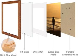 <strong>8x10</strong> Picture <strong>Frame</strong> Brown Set of <strong>4</strong> - Solid Wood <strong>Frames</strong> With Real Glass and 5x7 Mat for Table Top and Wall Mounting - Product Image 4