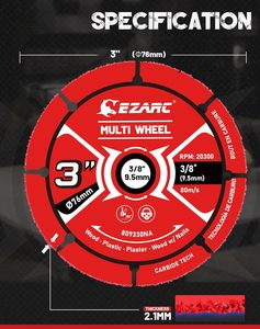 EZARC用3インチ高周波溶接カットホイールカーバイドカッティングディスクウッドウッド用ネイルプラスチックプラスターアングルグラインダー用 - Product Image 3