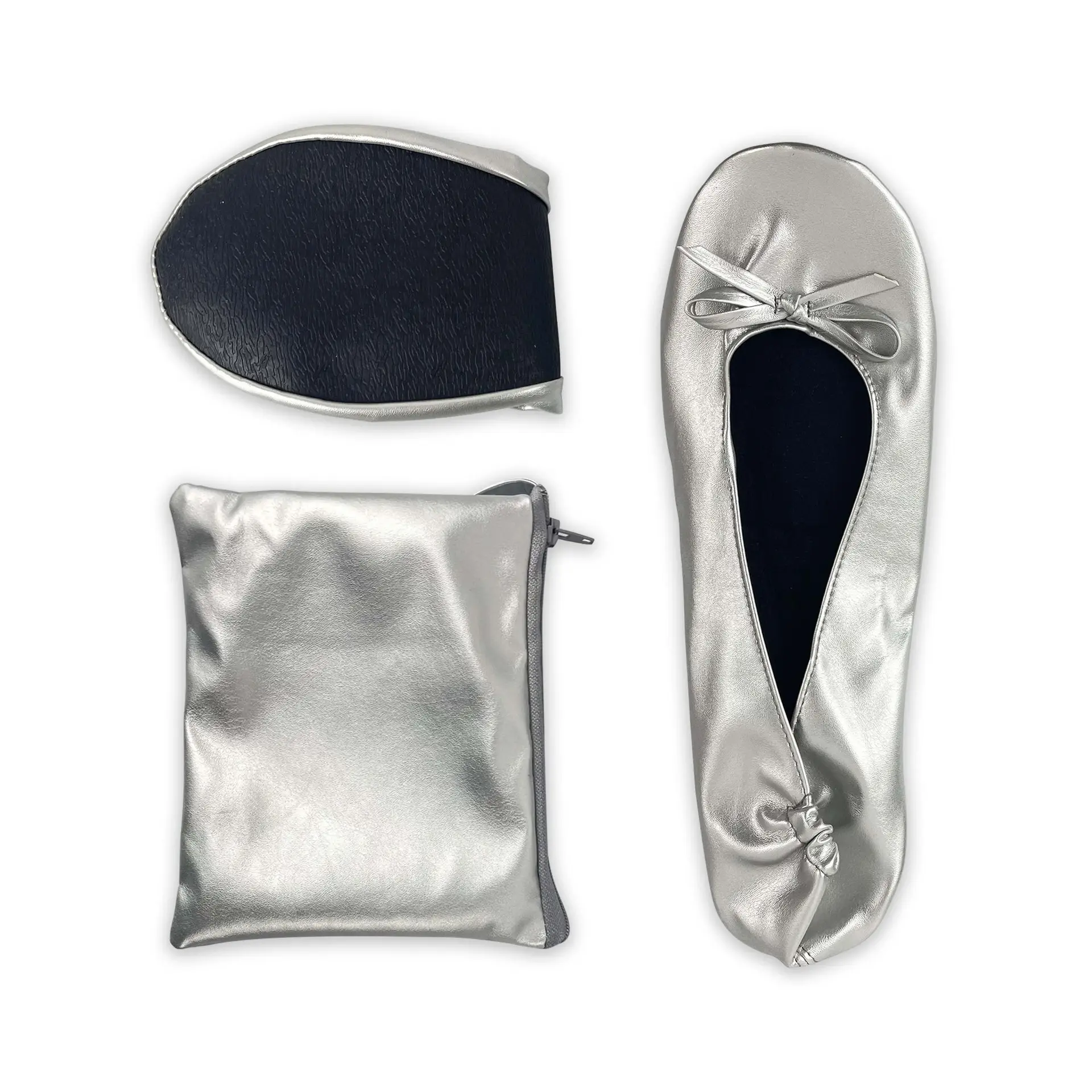 Sepatu Ballet Flats-Sepatu Lipat Portabel untuk Wanita, Sepatu Perjalanan Gulung dengan Kantong
