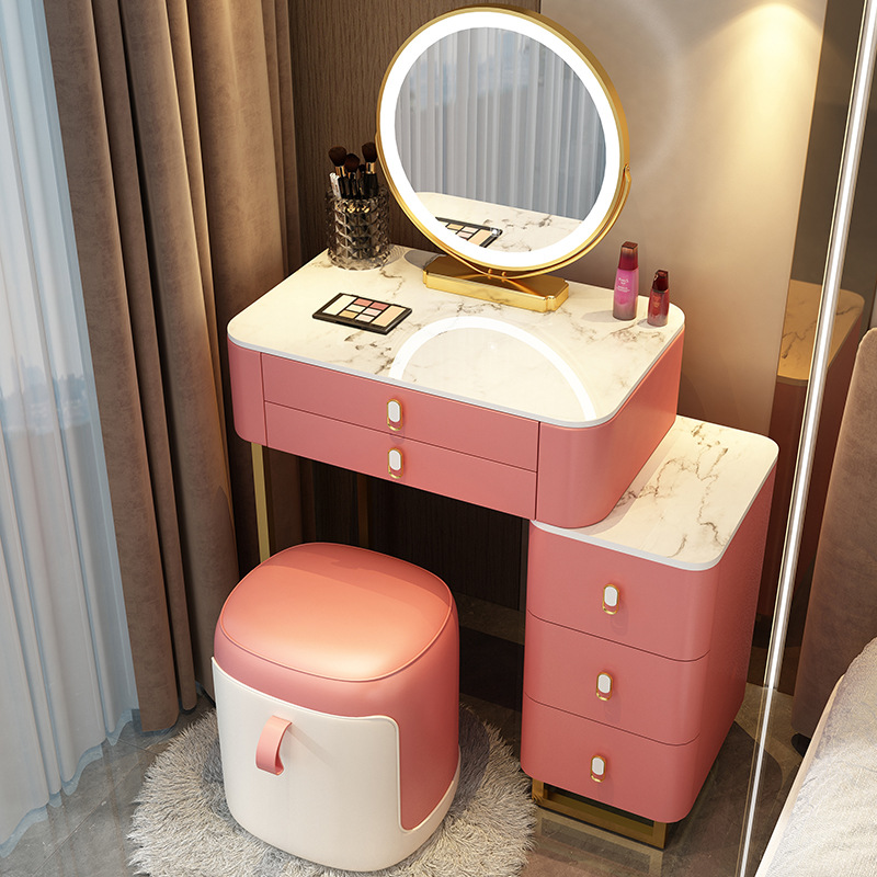 Tabouret de rangement intelligent avec miroir, armoire de table en poudre d'or 06m