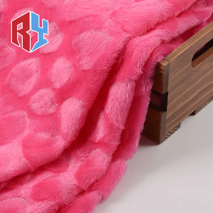Tela de punto de felpa PV suave de poliéster Rosa 100% de alta calidad para tela de piel de conejo falsa para juguetes