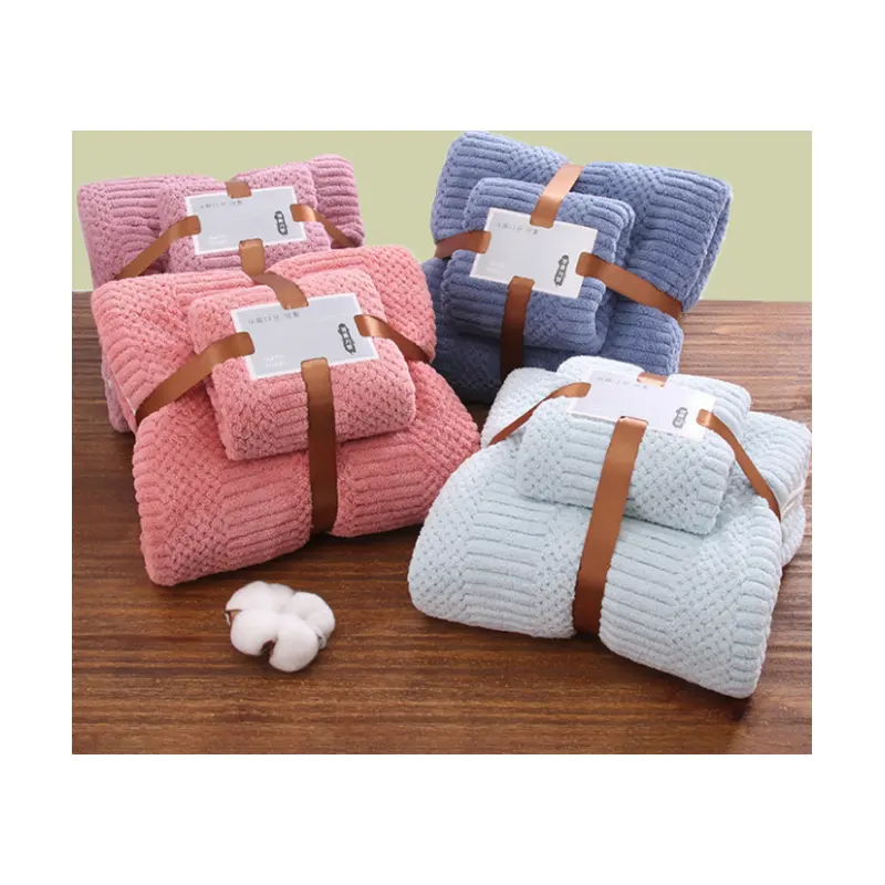 All'ingrosso nuovo Design Set di asciugamani di alta qualità in pile di corallo telo da mare assorbente per la casa bagno a buon mercato Set di asciugamani