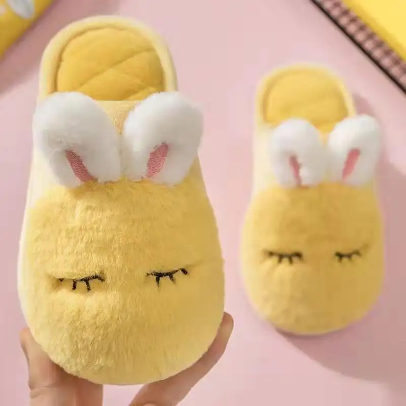 Pantuflas cálidas de invierno para niños y niñas, pantuflas de felpa suave con cabeza de dibujos animados de animales, Unisex