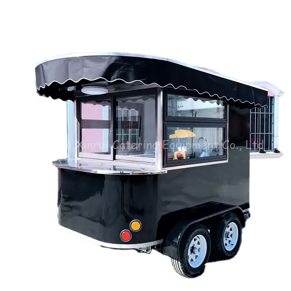 Food Trucks Mobile Fruit Vending Cart Fiberglass Fruit Carts Pizza Electric Used Semi-round L275*w220*h210cm for Sale 4 Wheels