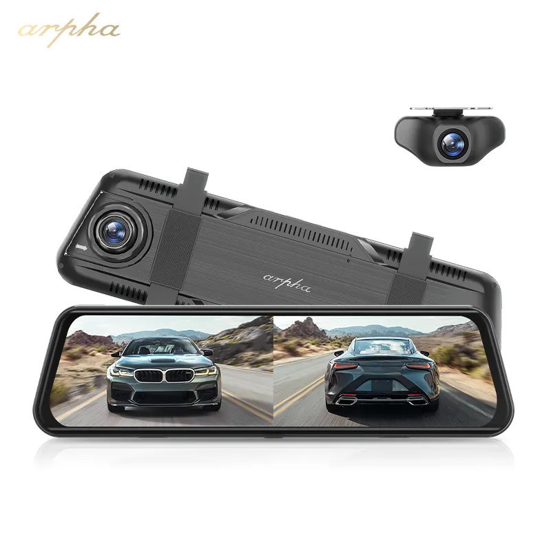 Arpha e21 2-ch: 2k + 720p wifi מכונית תצוגה מראה 2k וידאו מקליט זרם מדיה מכונית שחורה 2 עדשה מצלמת מקף
