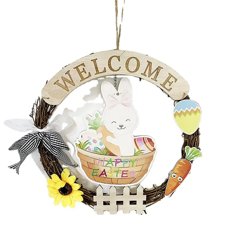 Garland Wicker Round Design Easter DIY Rattan Wreath Ornaments Hanging Flower Crafts Home Door Ornament Vine Ring Decor