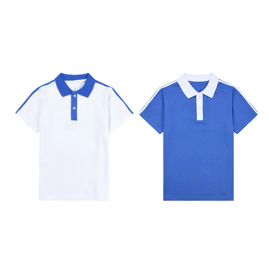 Wholesale 100% cotton pique Boys Short Sleeve Pique Polo Kids School Uniform Collared Shirt two tone Polo