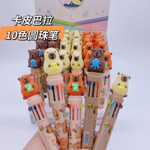 23款水豚圆珠笔0.7毫米，10合1彩色可伸缩卡通独角兽圆珠笔，用于返校用品