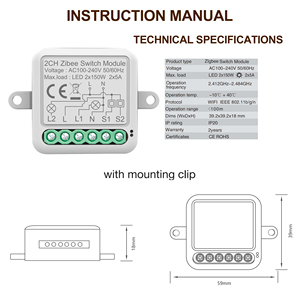 SLS Tuya ZigBee 2 Gang Mini intelligente modulo interruttore luce filo neutro per sistema Smart Home richiede Tuya modulo relè mozzo ZigBee - Product Image 6