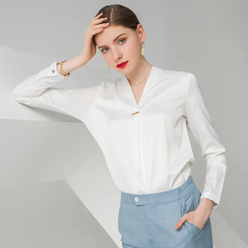 Camisa de manga larga para mujer, traje de negocios para ir al trabajo con botones, color blanco