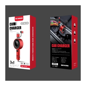 Car Charger, Smart Cigarette Lighter 18W Charger CE Technology ABS New Design High-end Retractable Fast Charging 3in1 Black <strong>Red</strong> - Product Image 2