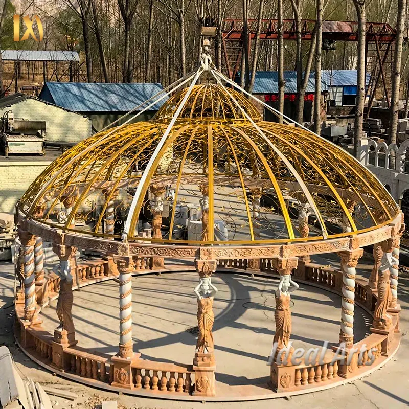 Personalizzazione della fabbrica squisito giardino intagliato a mano in marmo Gazebo in pietra padiglione statua