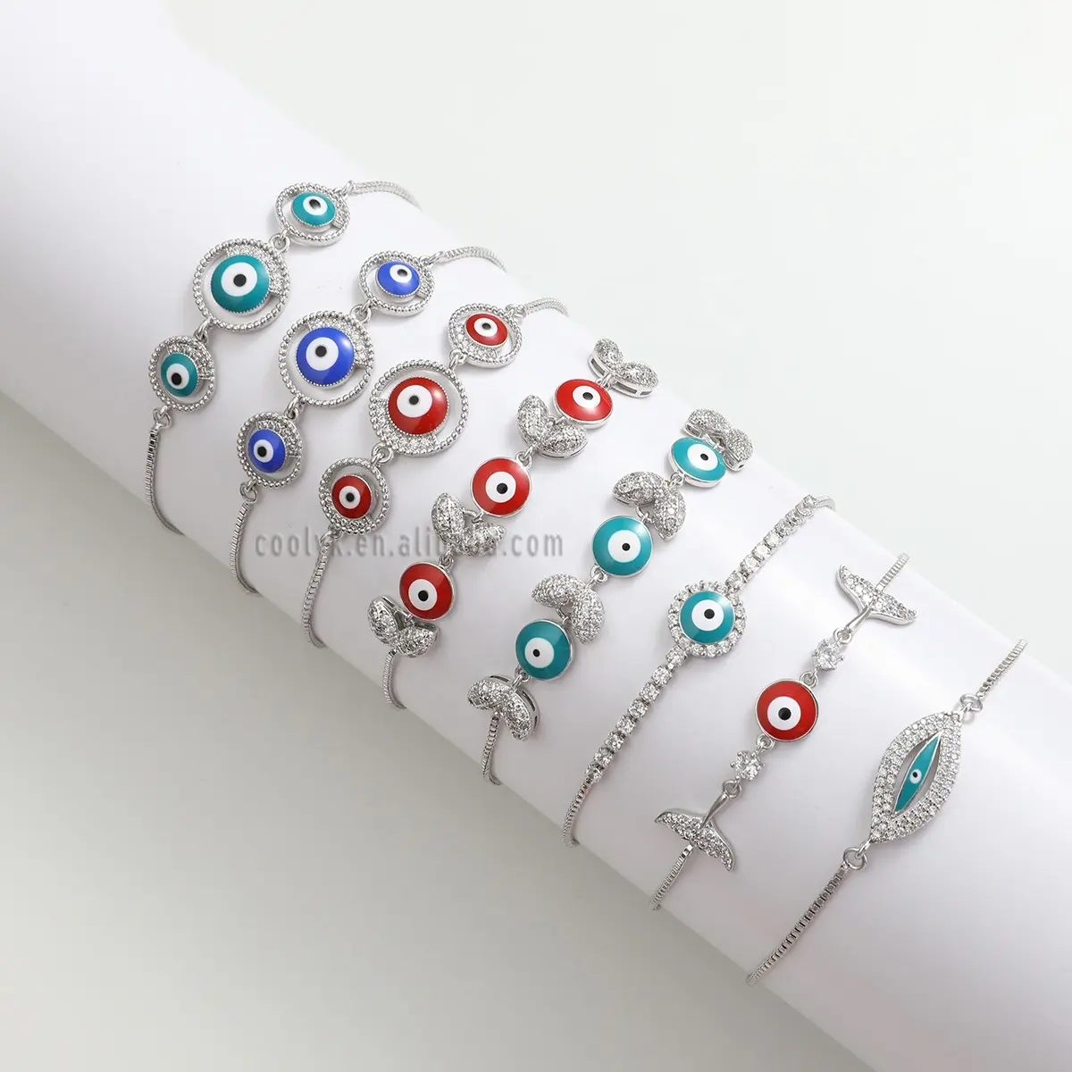 Nuevo diseño de moda de pulsera de Ojo Azul sirena con cuentas pulsera de plata de Color