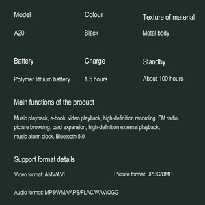迷你便携式MP3音乐播放器1.8英寸屏幕触摸内置微型蓝牙5.0 HiFi声音调频收音机电子书记录器 - Product Image 6