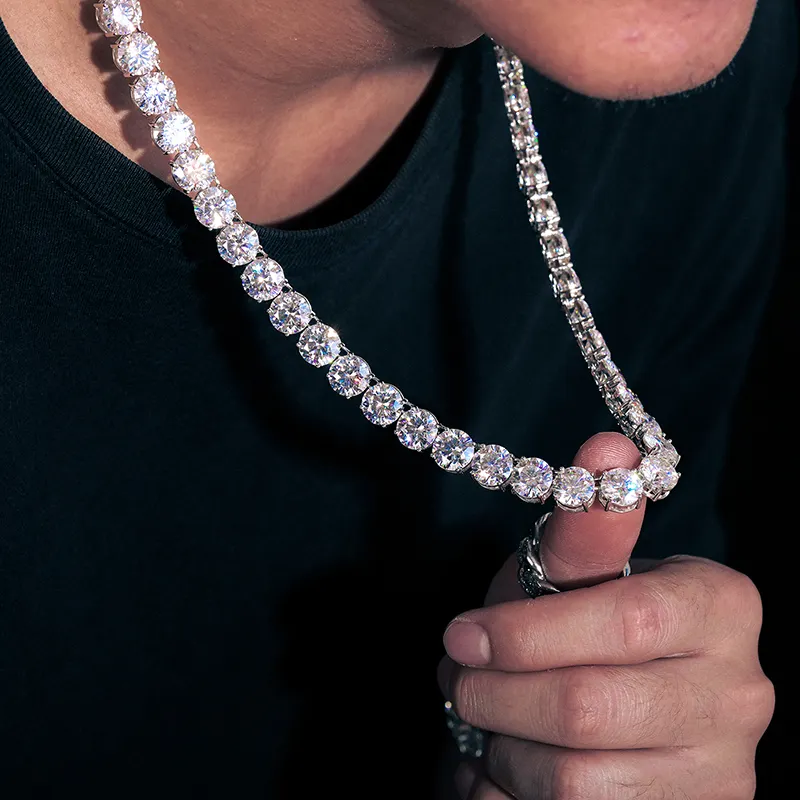 럭셔리 파인 쥬얼리 10mm 925 스털링 실버 D 컬러 VVS Moissanite 다이아몬드 클러스터 테니스 체인 목걸이 남성 여성