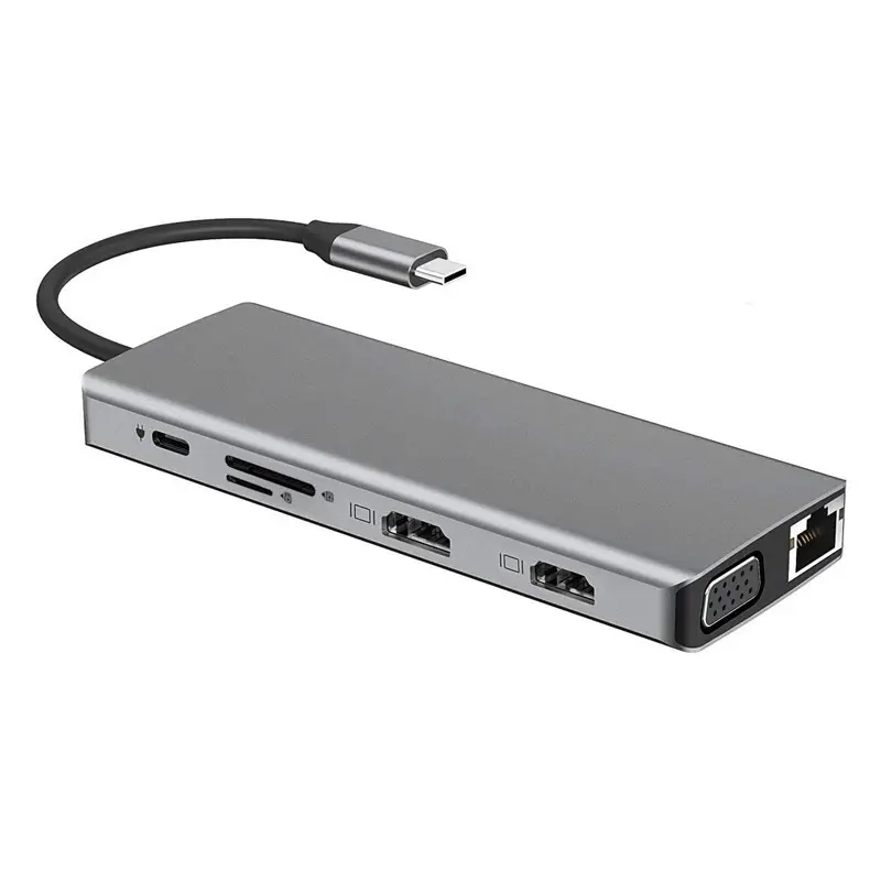 12 в 1, USB-концентратор Type-c на VGA SD/TF считыватель карт RJ45 PD100W 4K1080P USB3.0/2,0 3,5 мм аудио док-станция для ноутбука