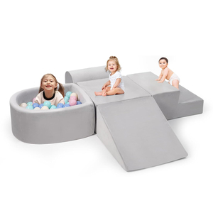 Playwork Indoor-Aktivitäts-Spielballbecken Maschinenwaschbarer Samtbezug Schaumstoff Graue Weiche Kletterblöcke Spielzeug für Kinder 1-3 - Product Image 2