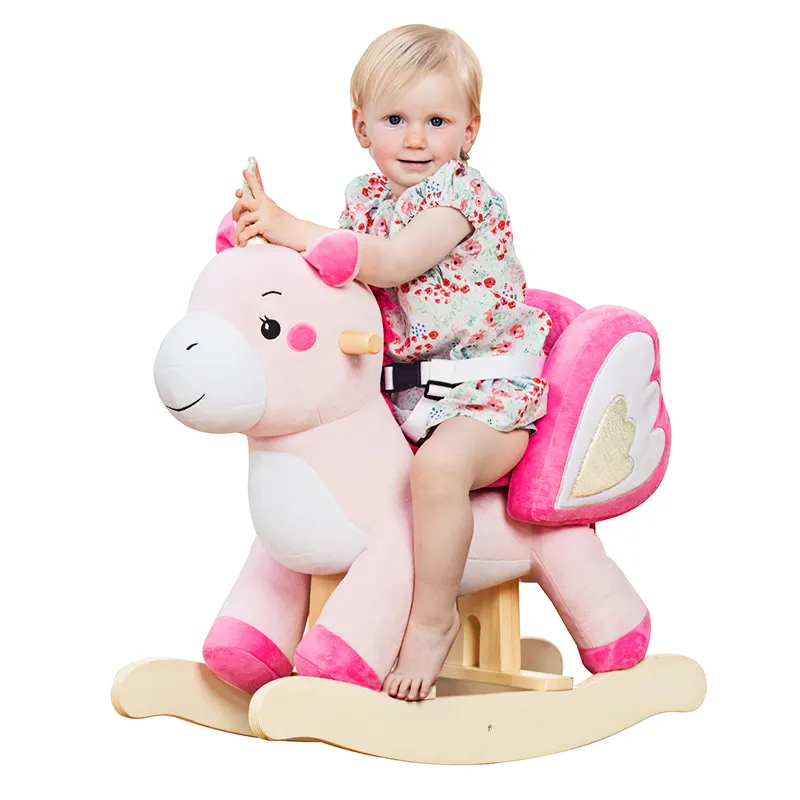 Atacado Rocking Horse Toy Stuffed Animal Brinquedos De Pelúcia Macia Crianças Plush Wooden Baby Ride On Unicorn Stuffed Rocking Horse Brinquedos